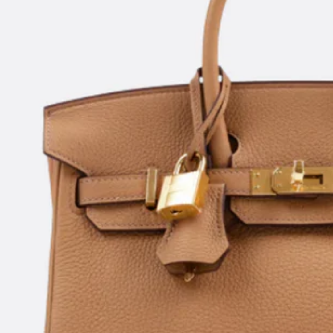 Bag 25 Brk HSS Cr / GryTr Made of Tg Leather with Brushed Gold Fittings