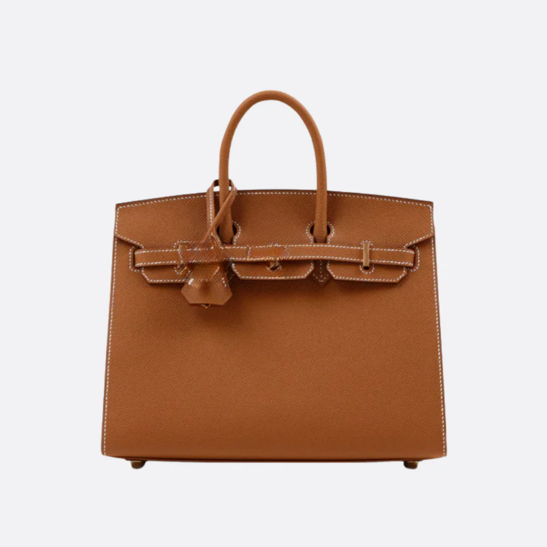 Bag 25 Brk HSS Cr / GryTr Made of Tg Leather with Brushed Gold Fittings